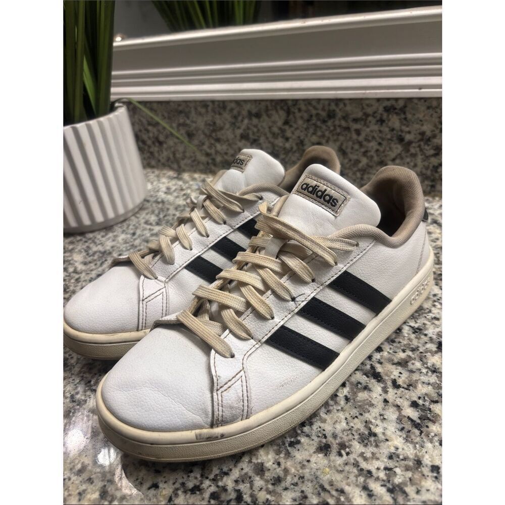adidas White and Black Low-Top Leather Sneakers